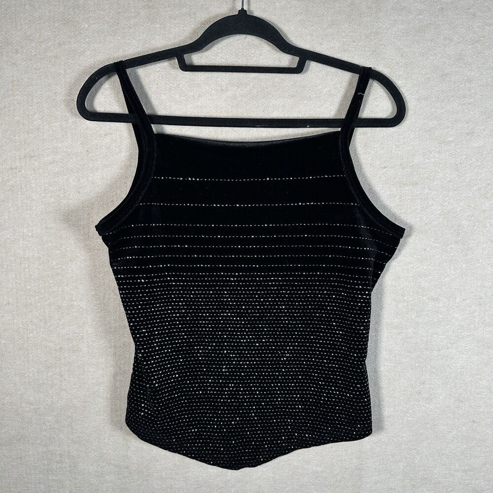 VTG 90s Y2K Black Velvet High Neck Tank With Silver Detail Stripes Size 8 / Med